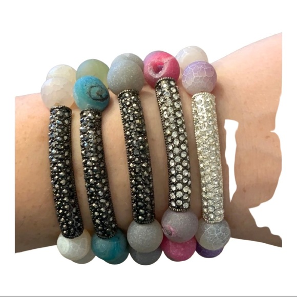 Agate druzy stone beaded stretch bracelet - Picture 1 of 8